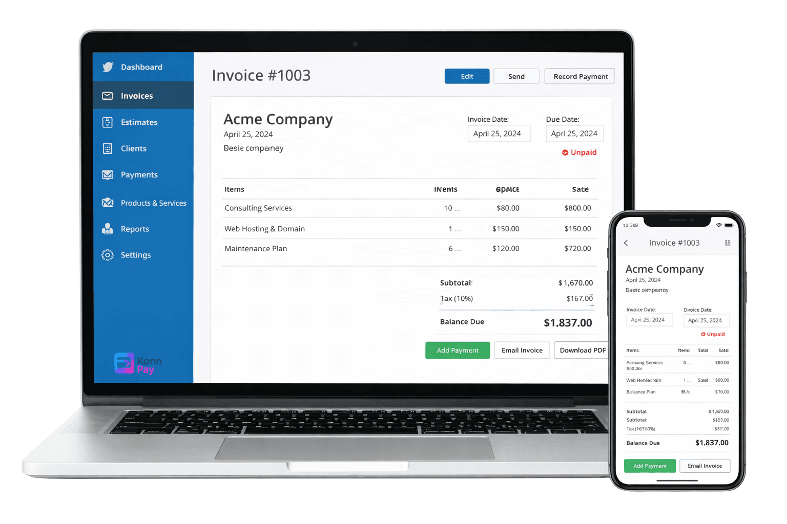 Pantalla con factura